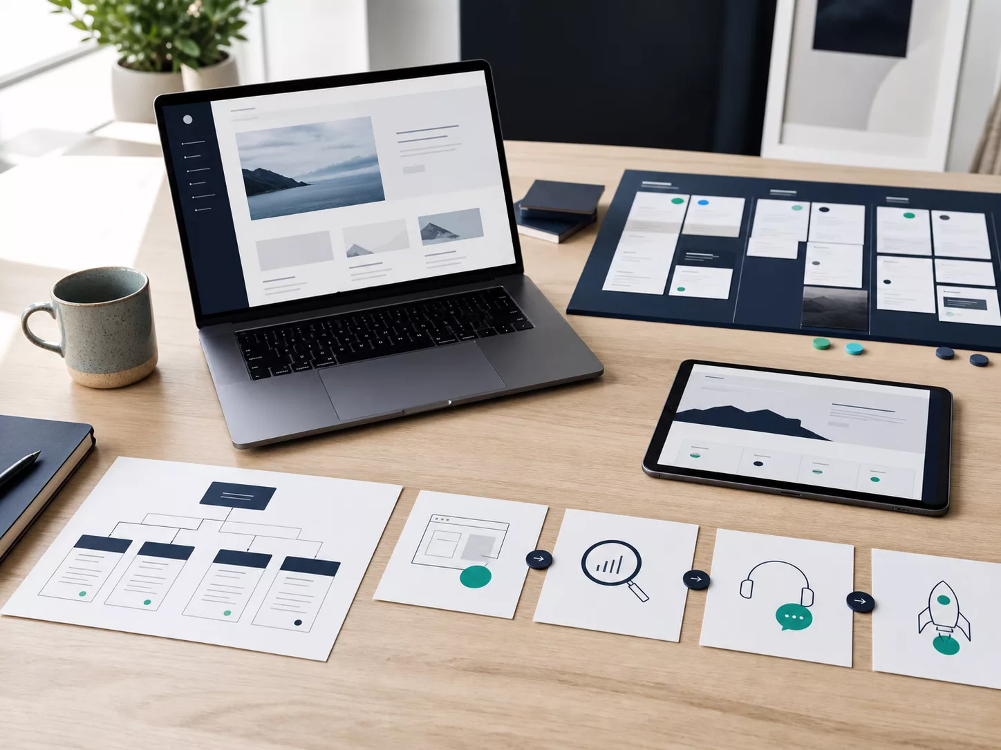 Workspace with delivery flow, page planning, and next steps.